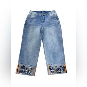 SOLD
Flamingals Embroidered Crop Jeans High Rise Floral Cuff Denim Size M